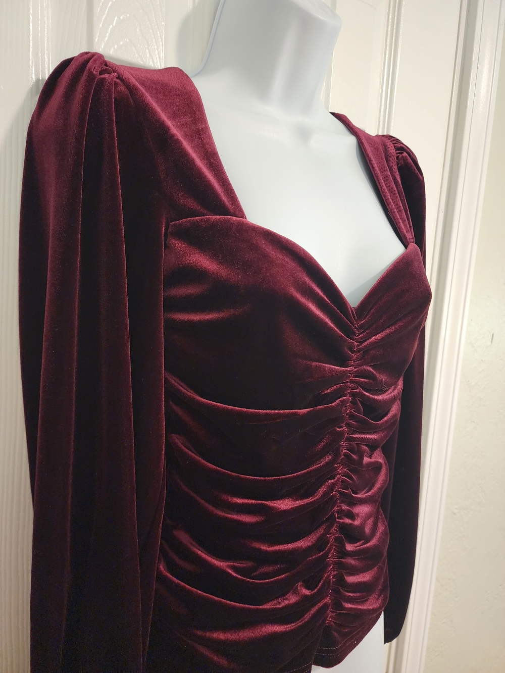 BCBGeneration Burgundy Velvet Ruched Sweetheart Top